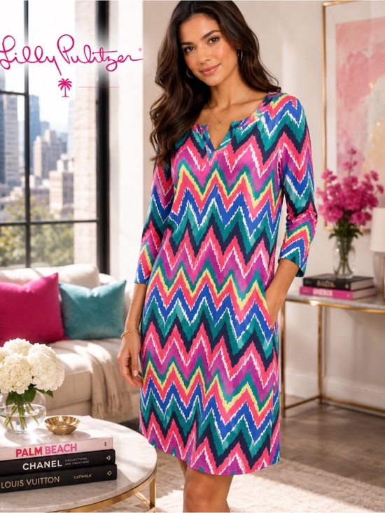 Lilly Pulitzer Dresses & Skirts - Lilly Pulitzer Chevron Print Gretchen 100% Pima Cotton Dress